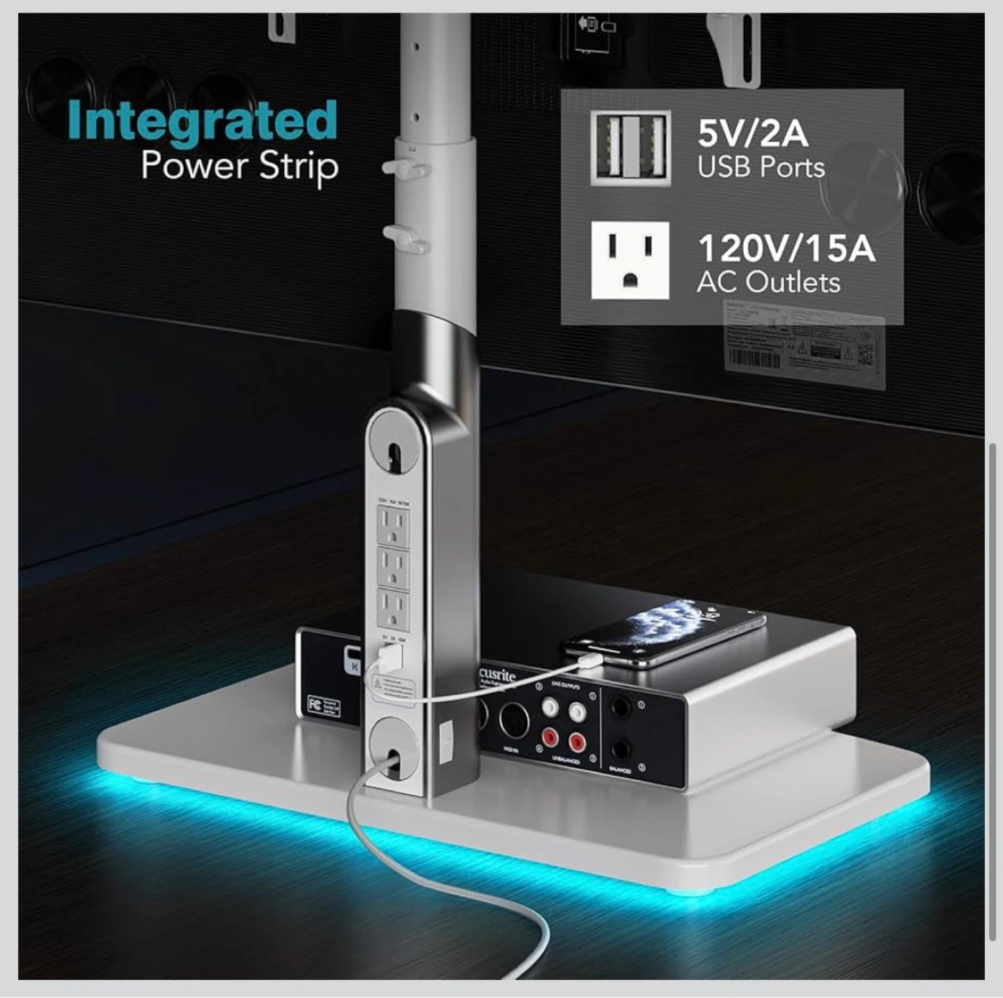 TV Stand with Integrated Power Strip and USB Ports - photo 3