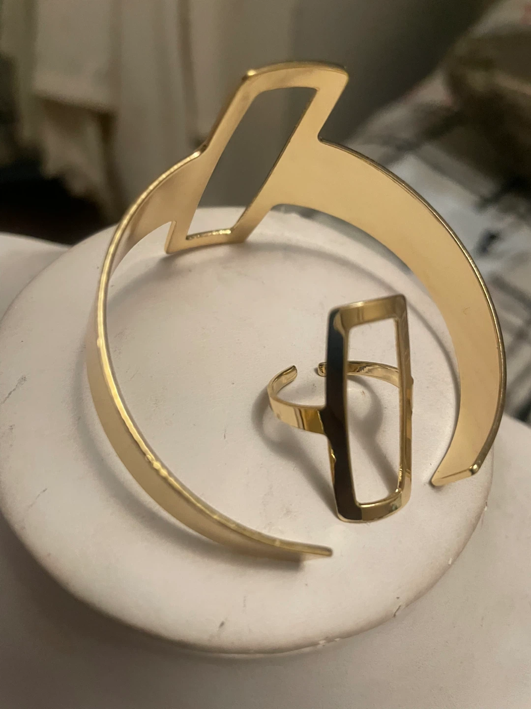 Gold Cuff Bracelet and Ring Set
