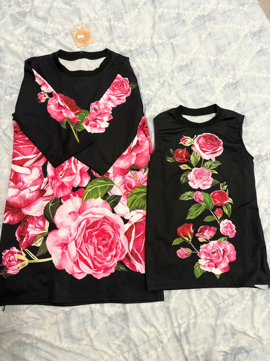Mother and Daughter Black Floral Print Dresses