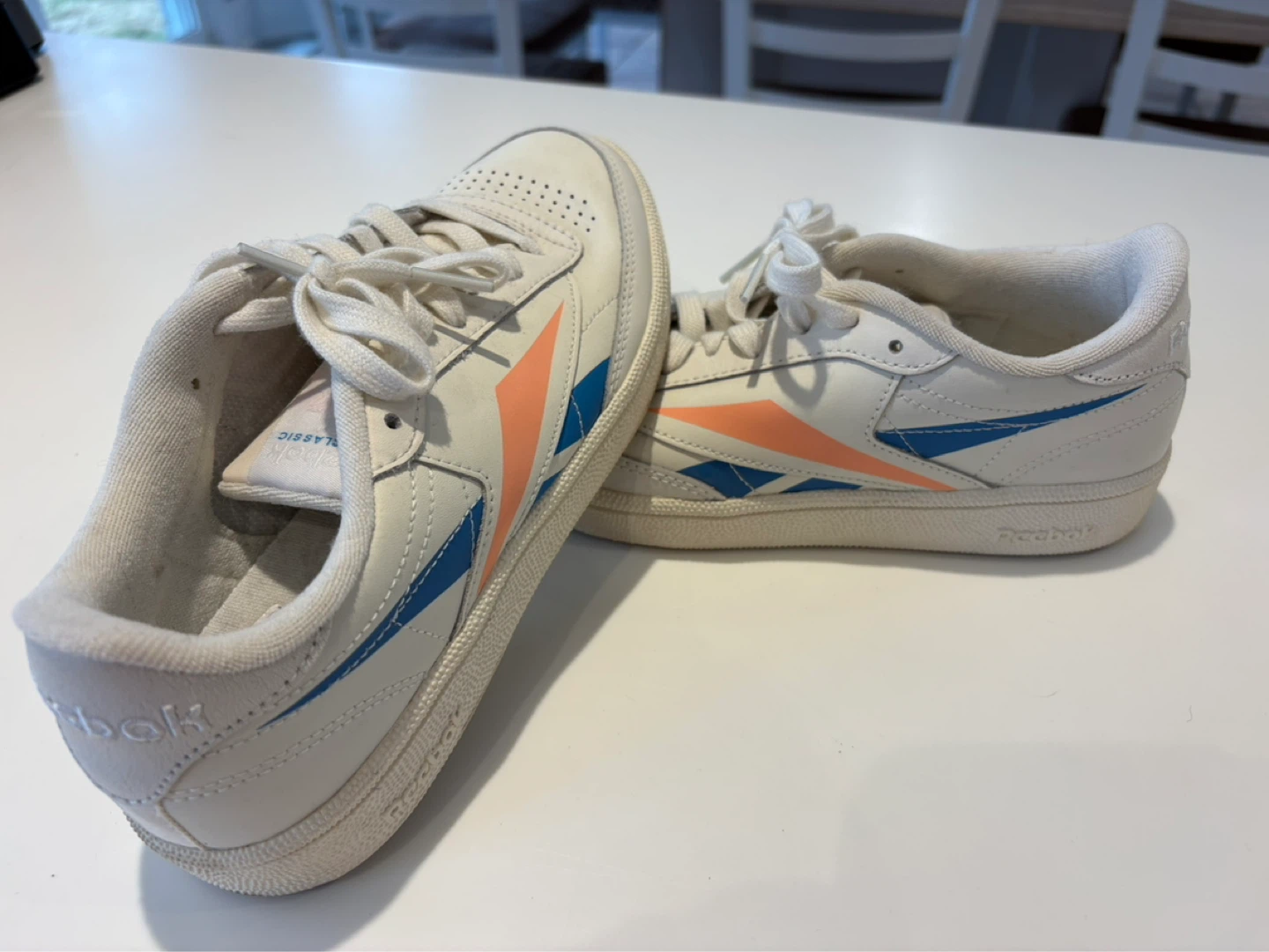 Reebok Classic White Sneakers with Peach and Blue Accents