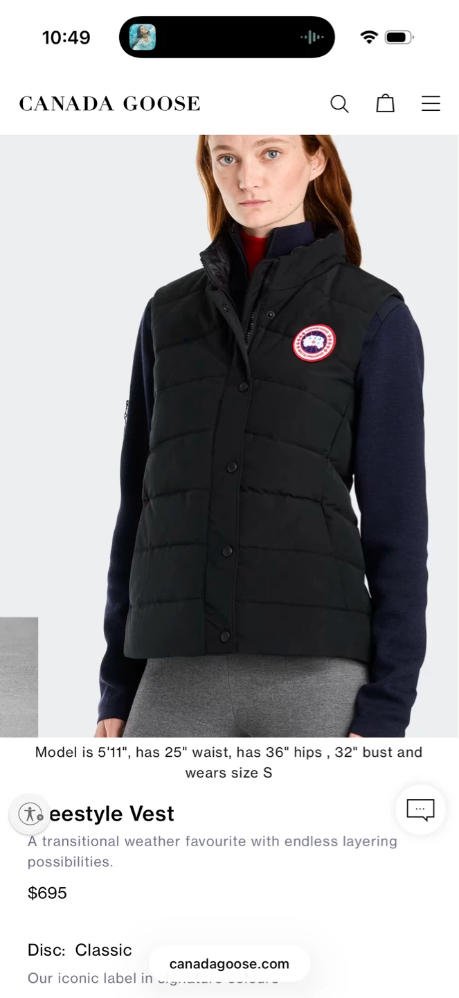 Canada Goose Freestyle Vest Black Size M