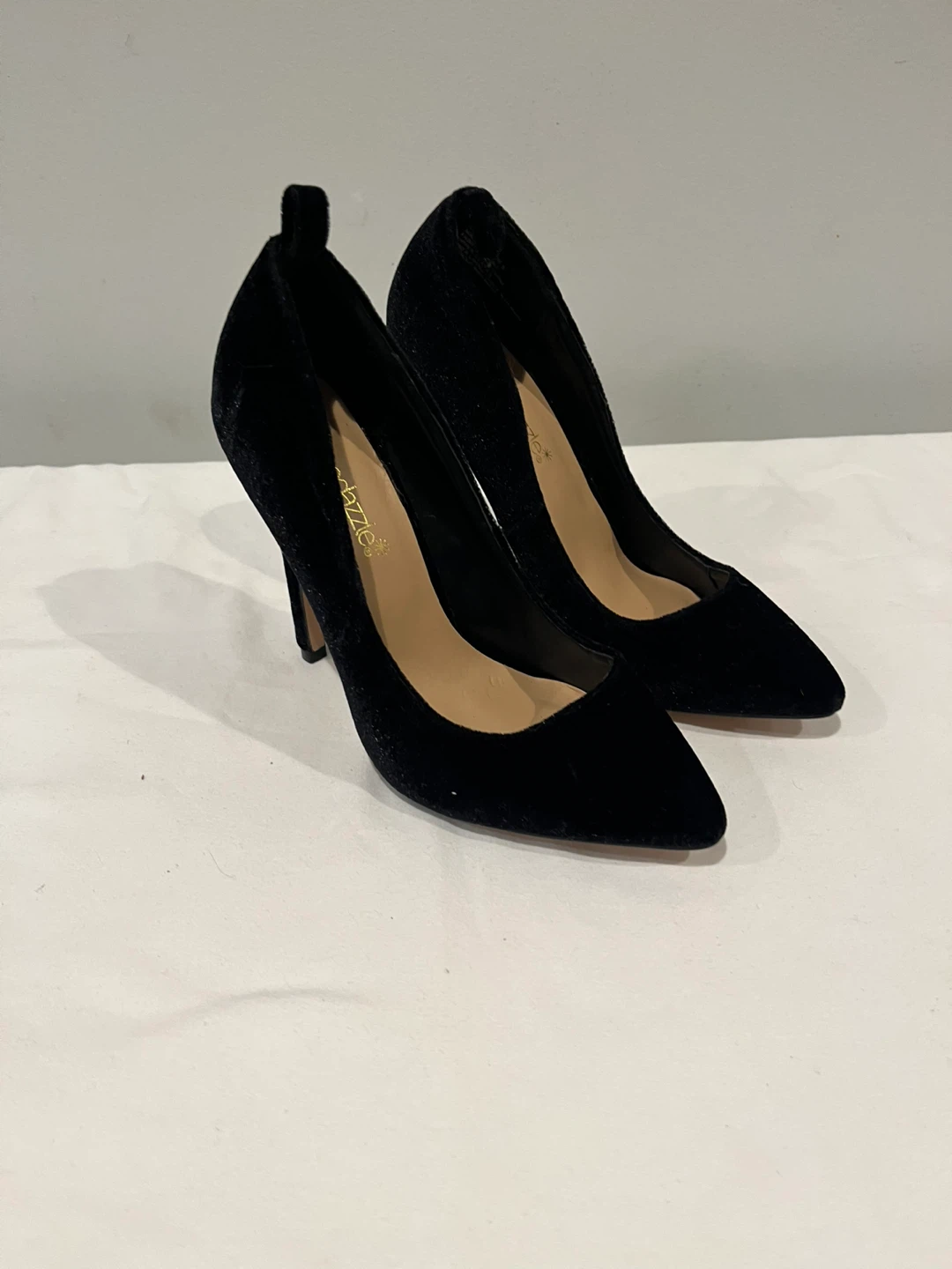 ShoeDazzle Black Velvet Pointed-Toe Heels