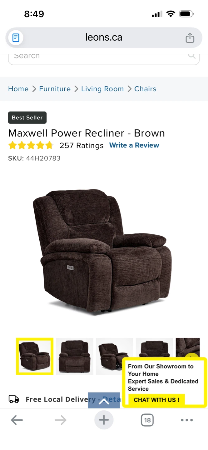 Maxwell Power Recliner - Brown