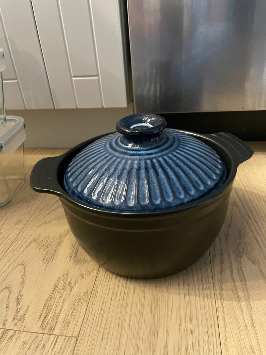 Black Ceramic Casserole Dish with Blue Lid