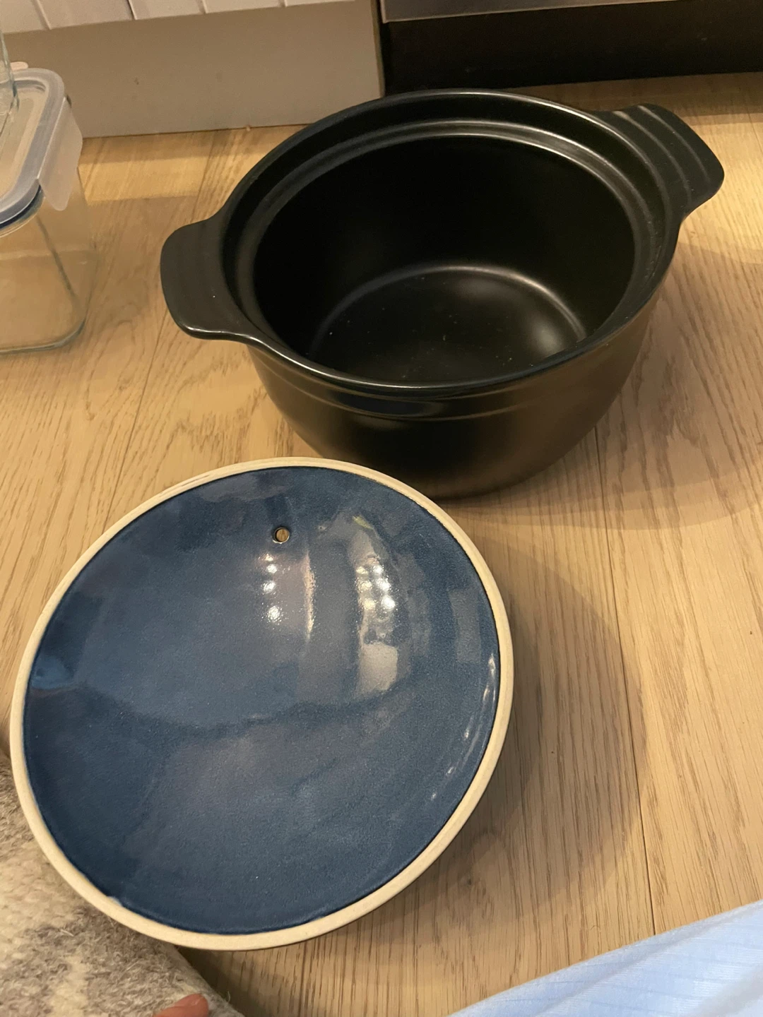 Black Ceramic Casserole Dish with Blue Lid - photo 2