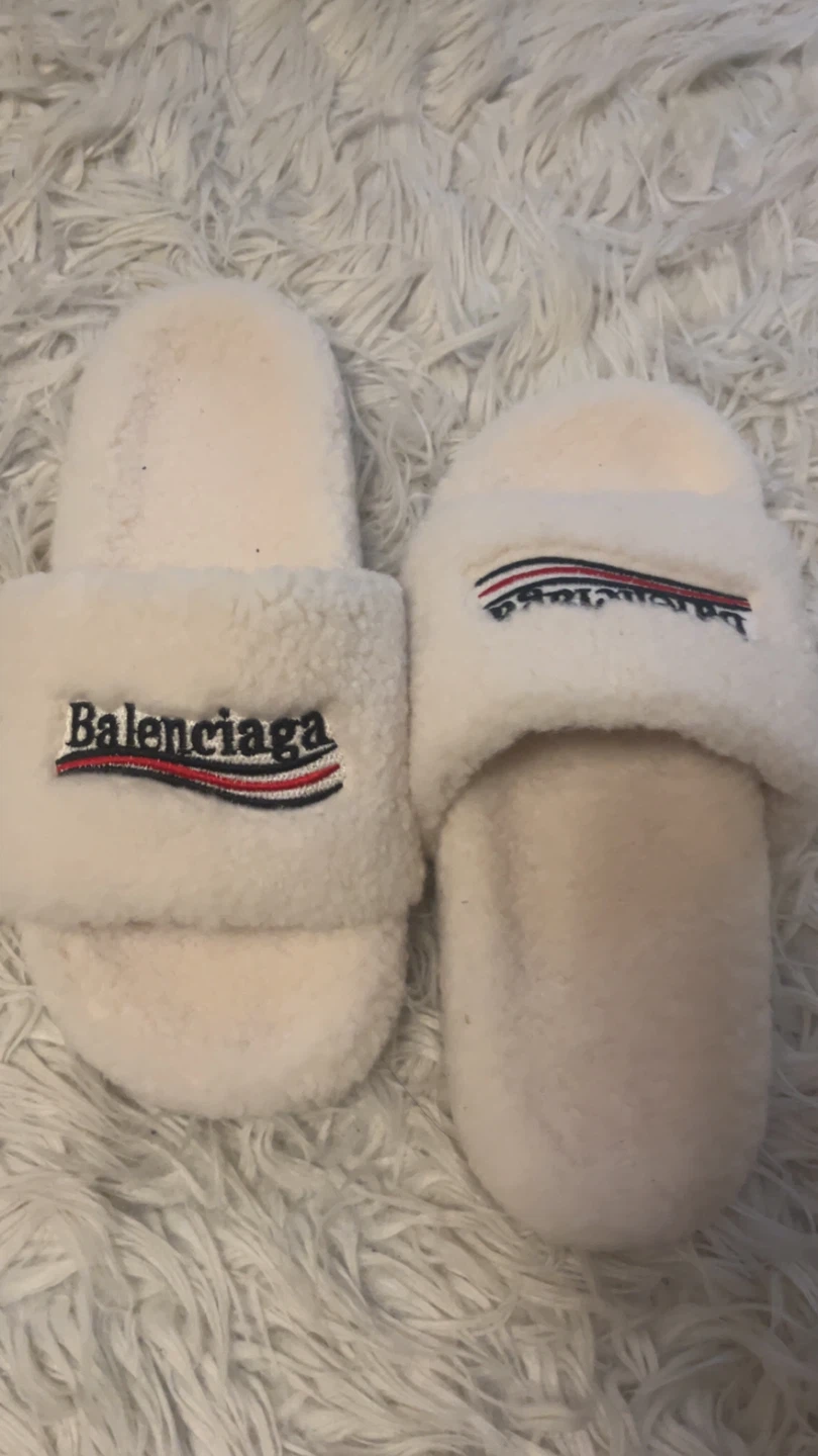 Balenciaga white fluffy slides