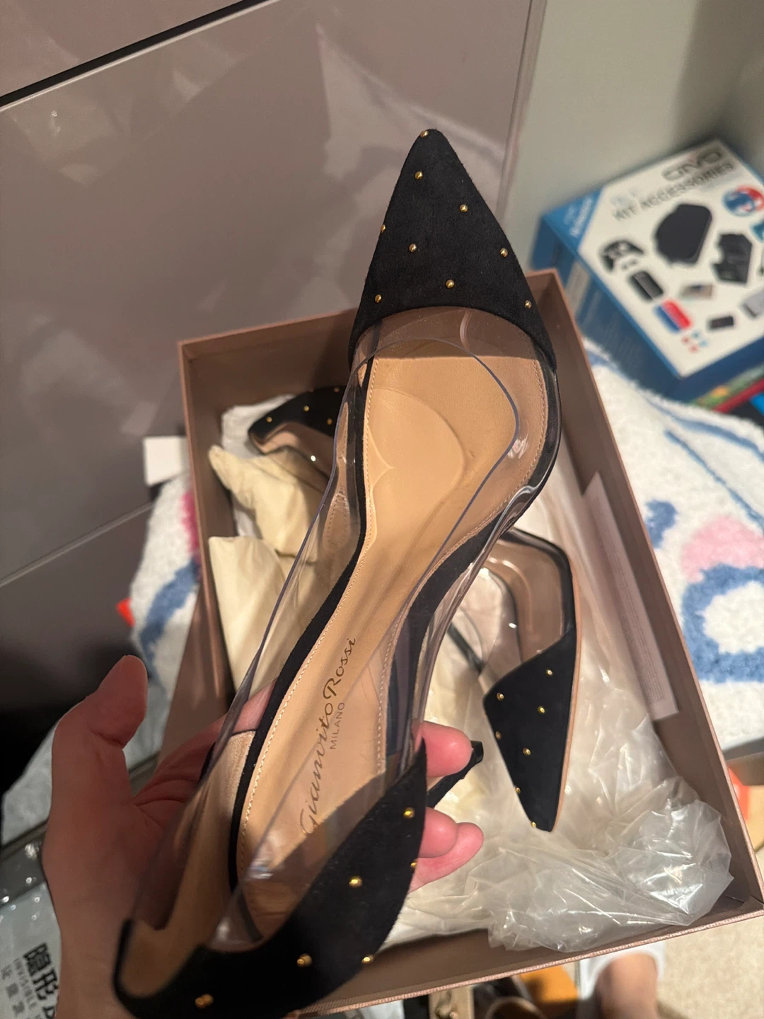 Gianvito Rossi Black Suede & Clear Pumps 39