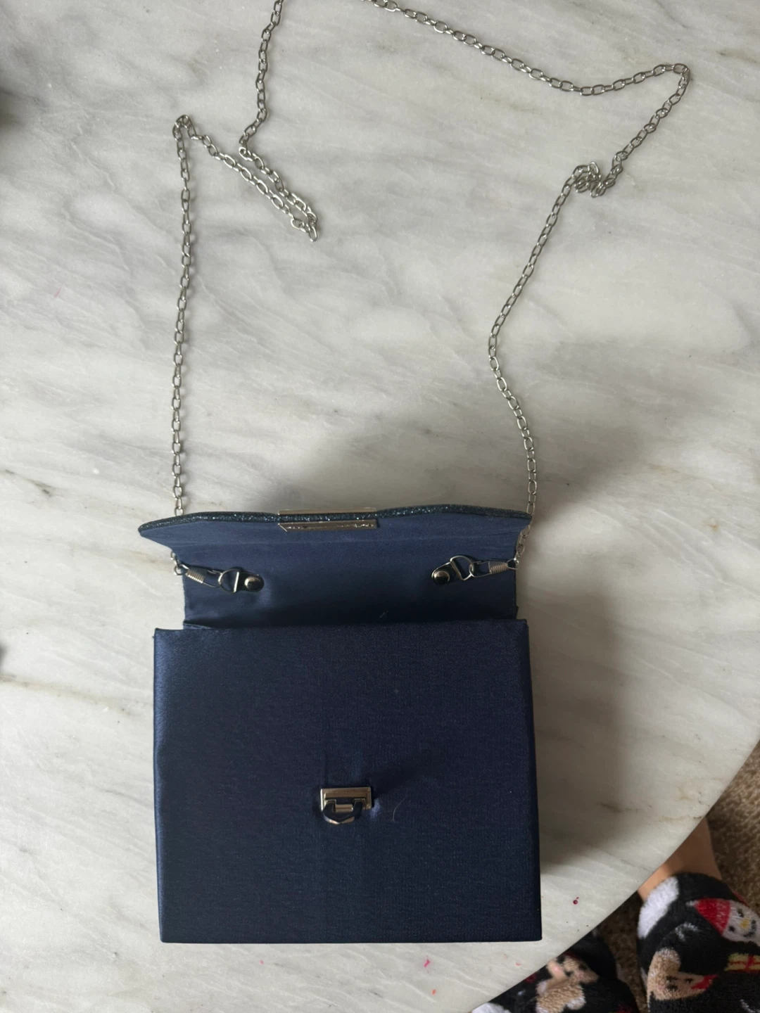 Navy Blue Glitter Evening Clutch with Silver Chain - photo 2