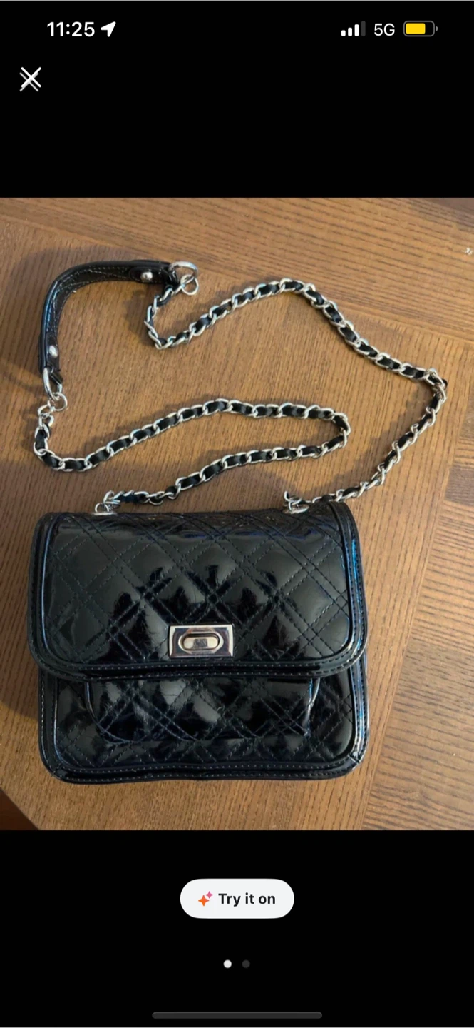 Black Patent Quilted Chain Shoulder Bag - photo 2