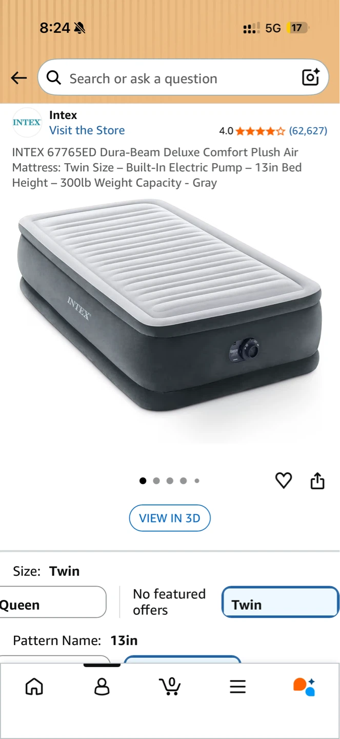 Intex Twin Size Air Mattress with Built-in Pump