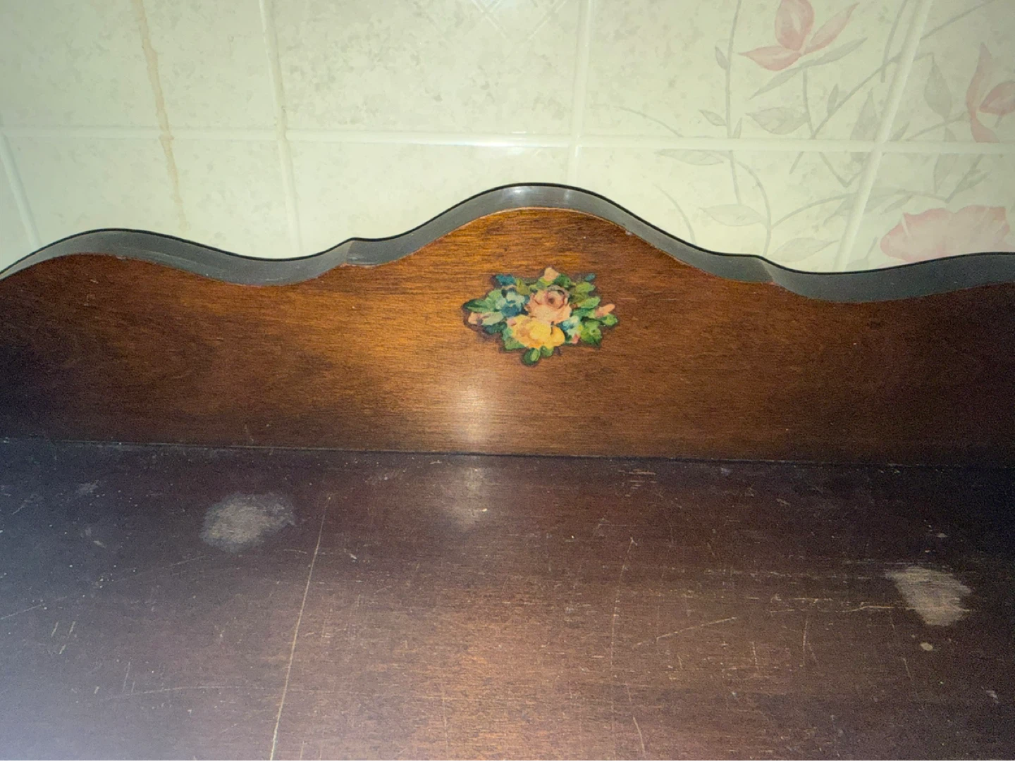 Antique Wooden Sideboard with Floral Decal - photo 2