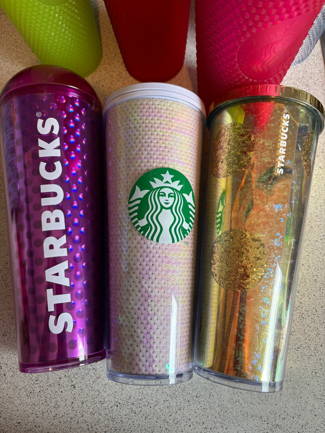 Starbucks Tumblers (3) - Purple, Pink Sequin, Gold Iridescent
