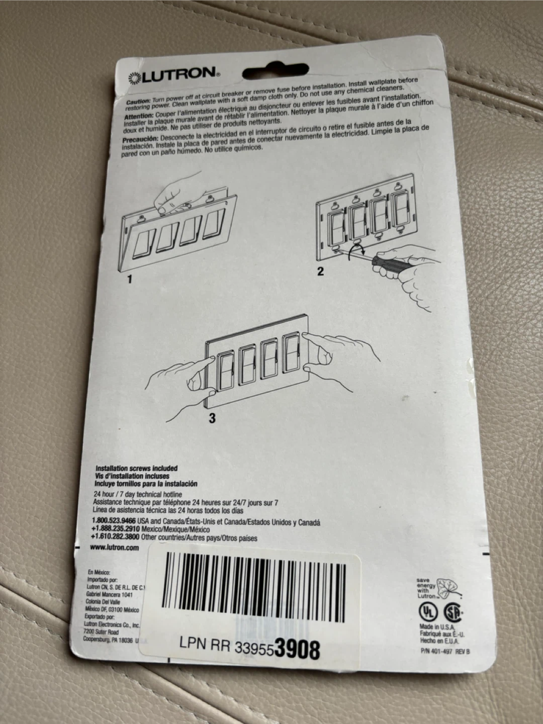 Lutron Claro White 4-Gang Gloss Finish Wall Plate - photo 2