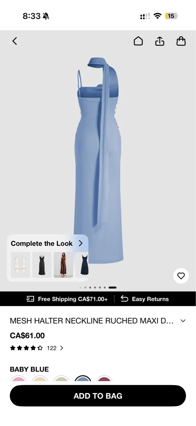 Baby Blue Mesh Halter Neckline Ruched Maxi Dress - XS - photo 2