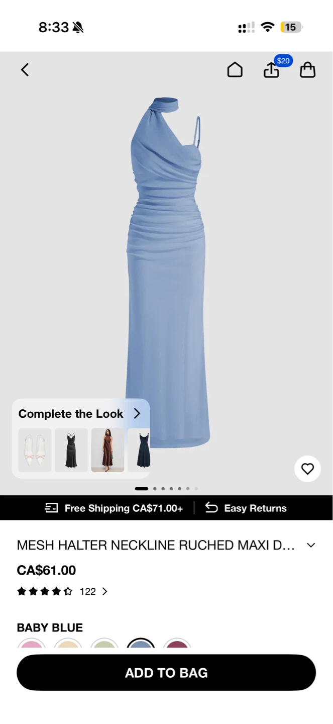 Baby Blue Mesh Halter Neckline Ruched Maxi Dress - XS