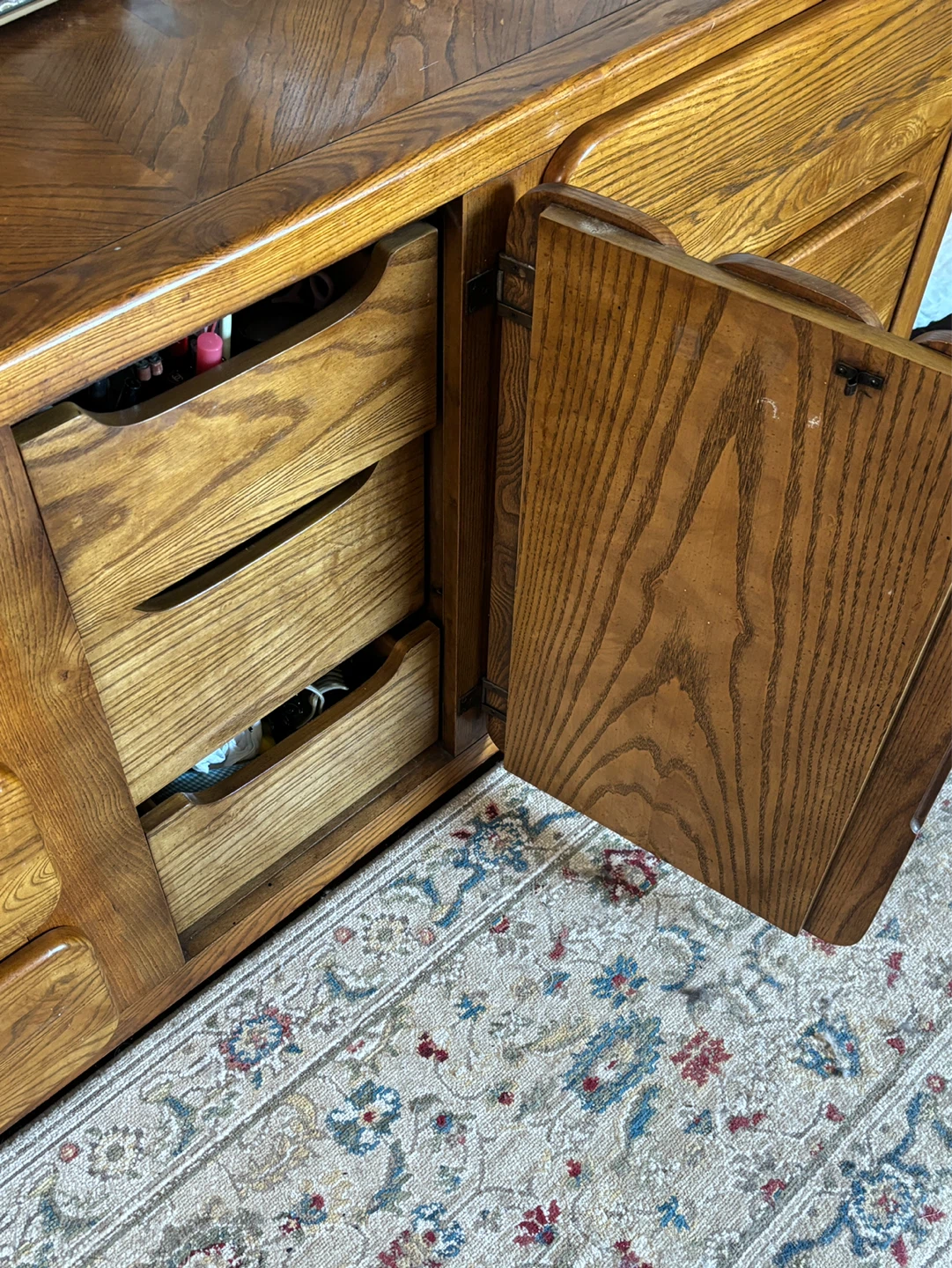 Vintage Wood Dresser with Mirror and Cane Accents - photo 4