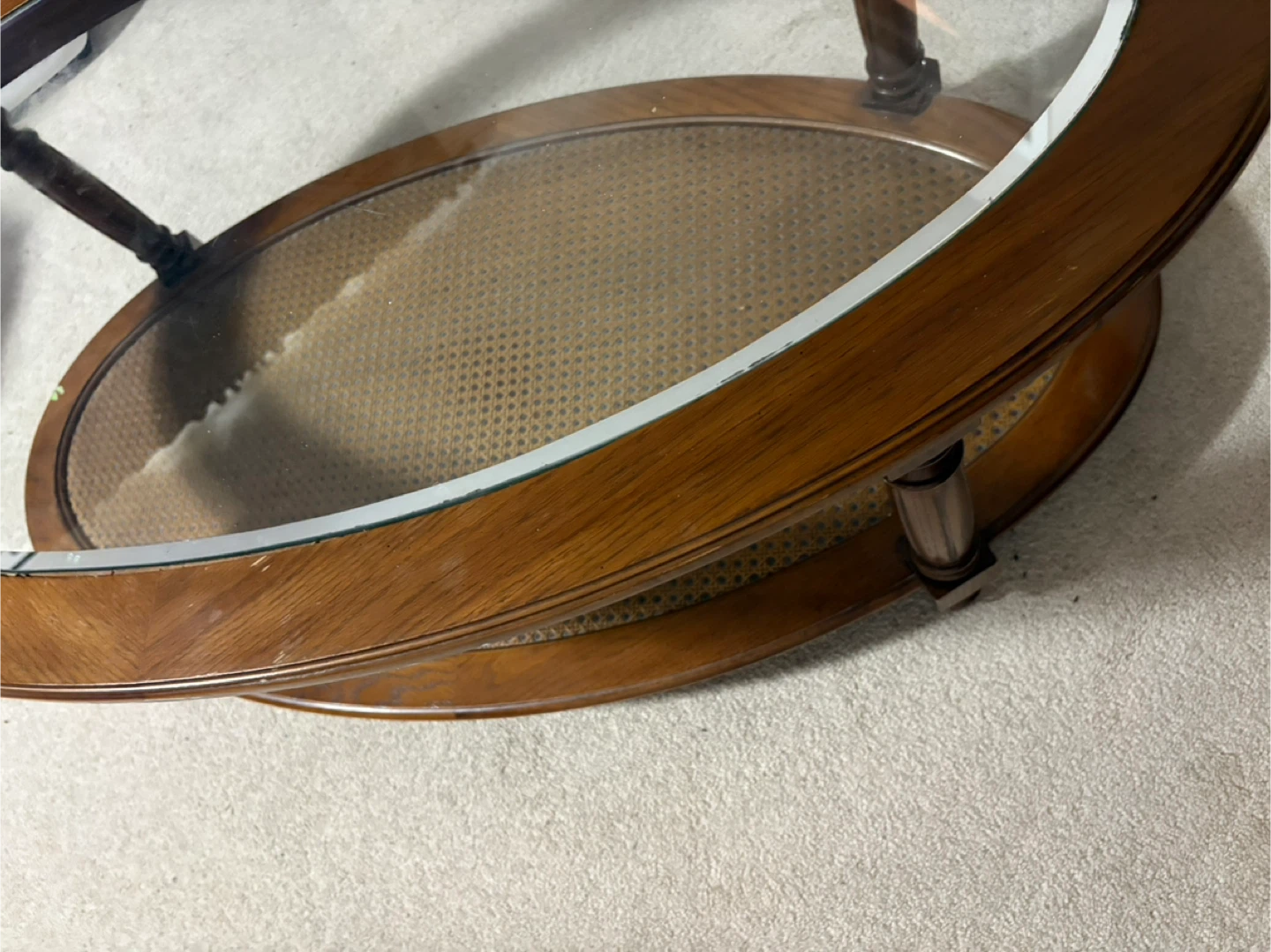 Oval Coffee Table with Glass Top and Cane Shelf - photo 2