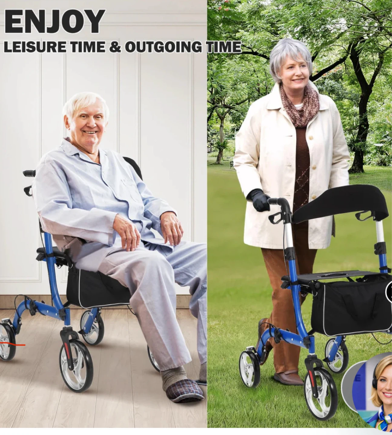 Blue 4-Wheel Walker with Seat and Bag - photo 4