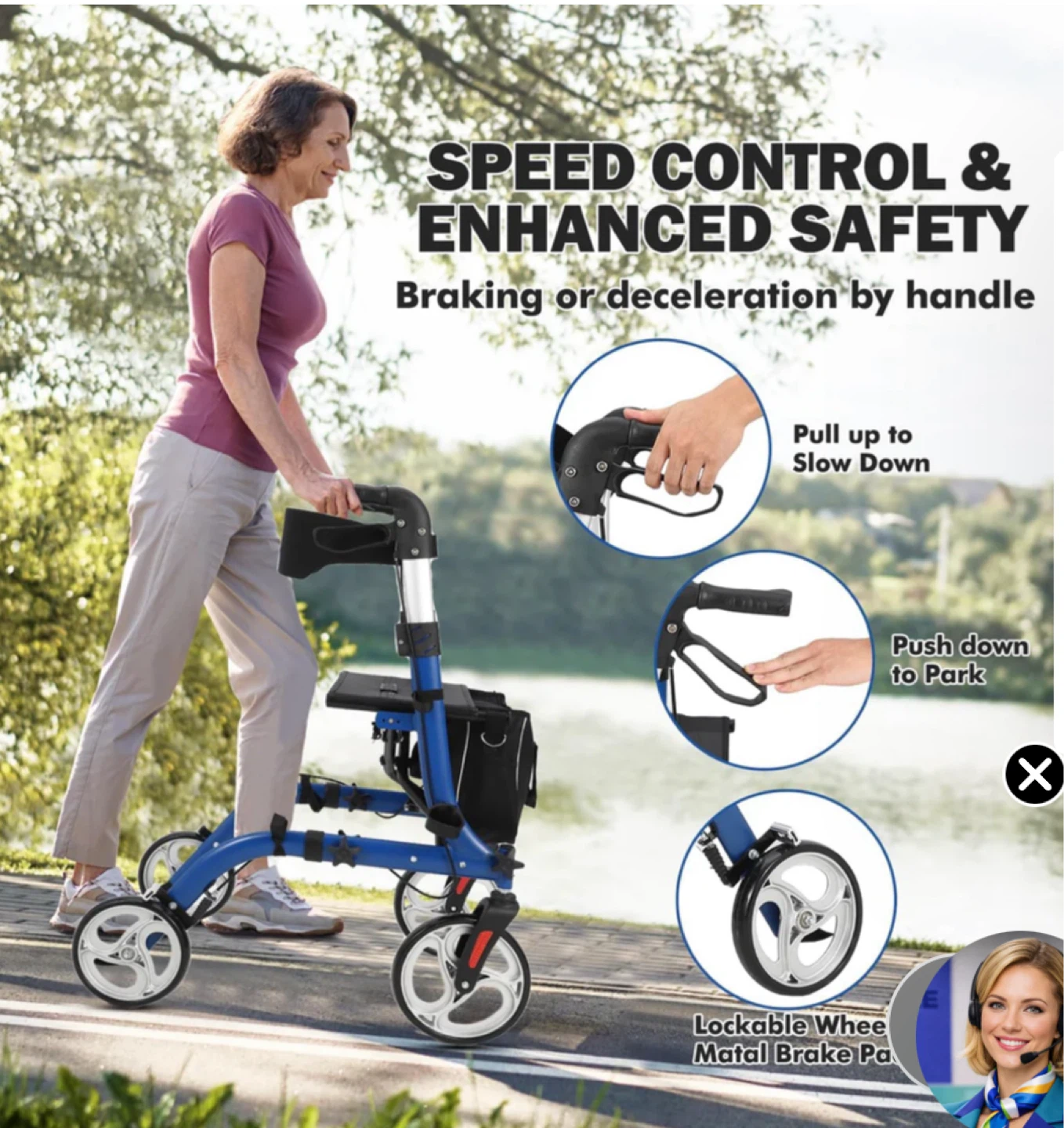 Blue 4-Wheel Walker with Seat and Bag - photo 5