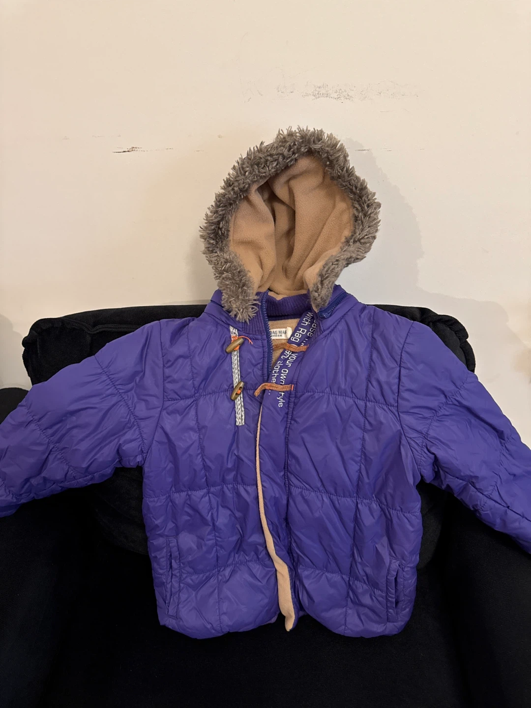 RAG MART Purple Puffer Jacket with Fur Hood - Size 120