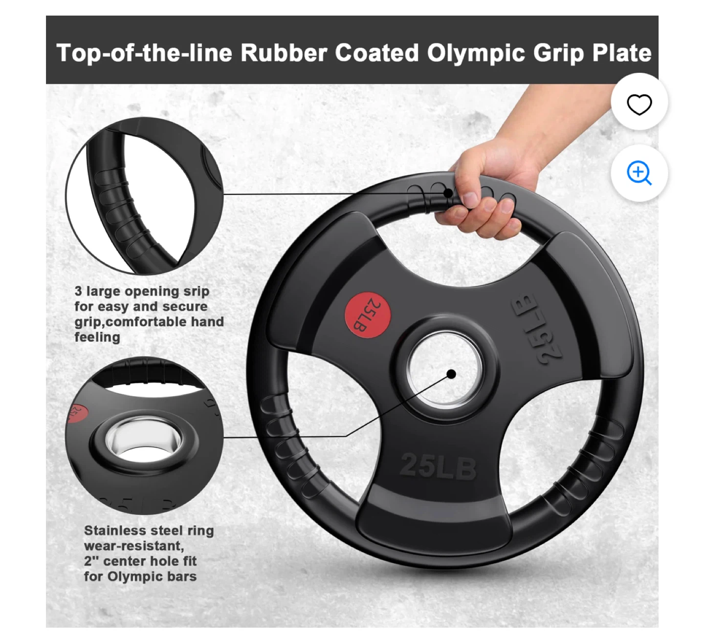50 LB Rubber Coated Olympic Grip Plate - photo 2