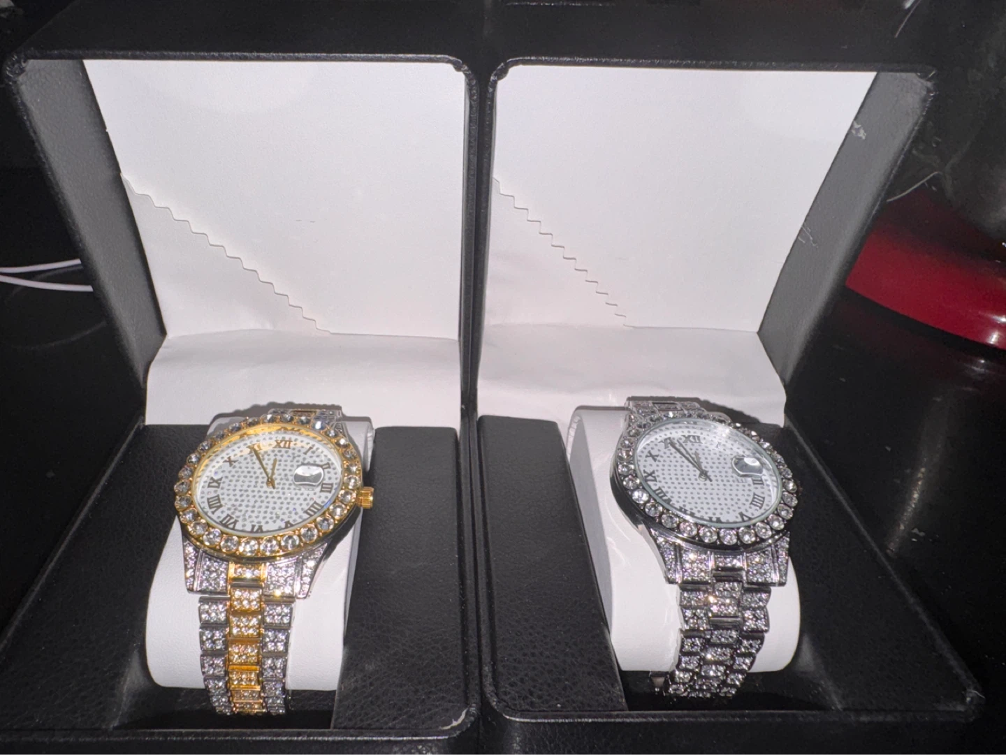 Set of 2 Iced Out Watches - Gold and Silver Tones