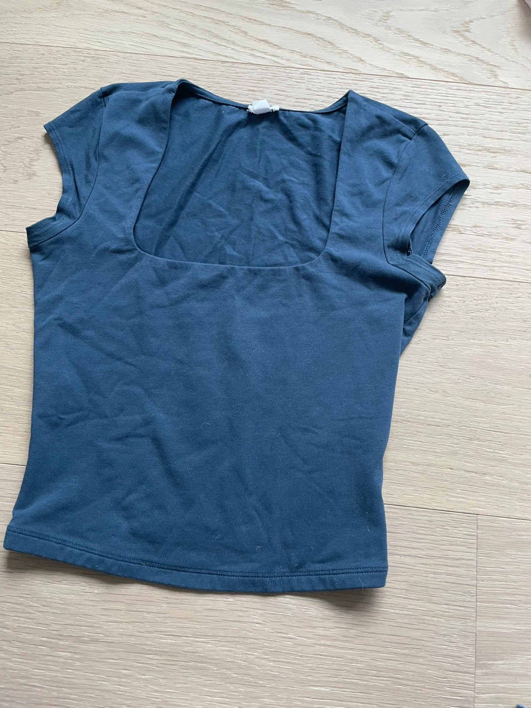 Blue Square Neck Cap Sleeve Crop Top