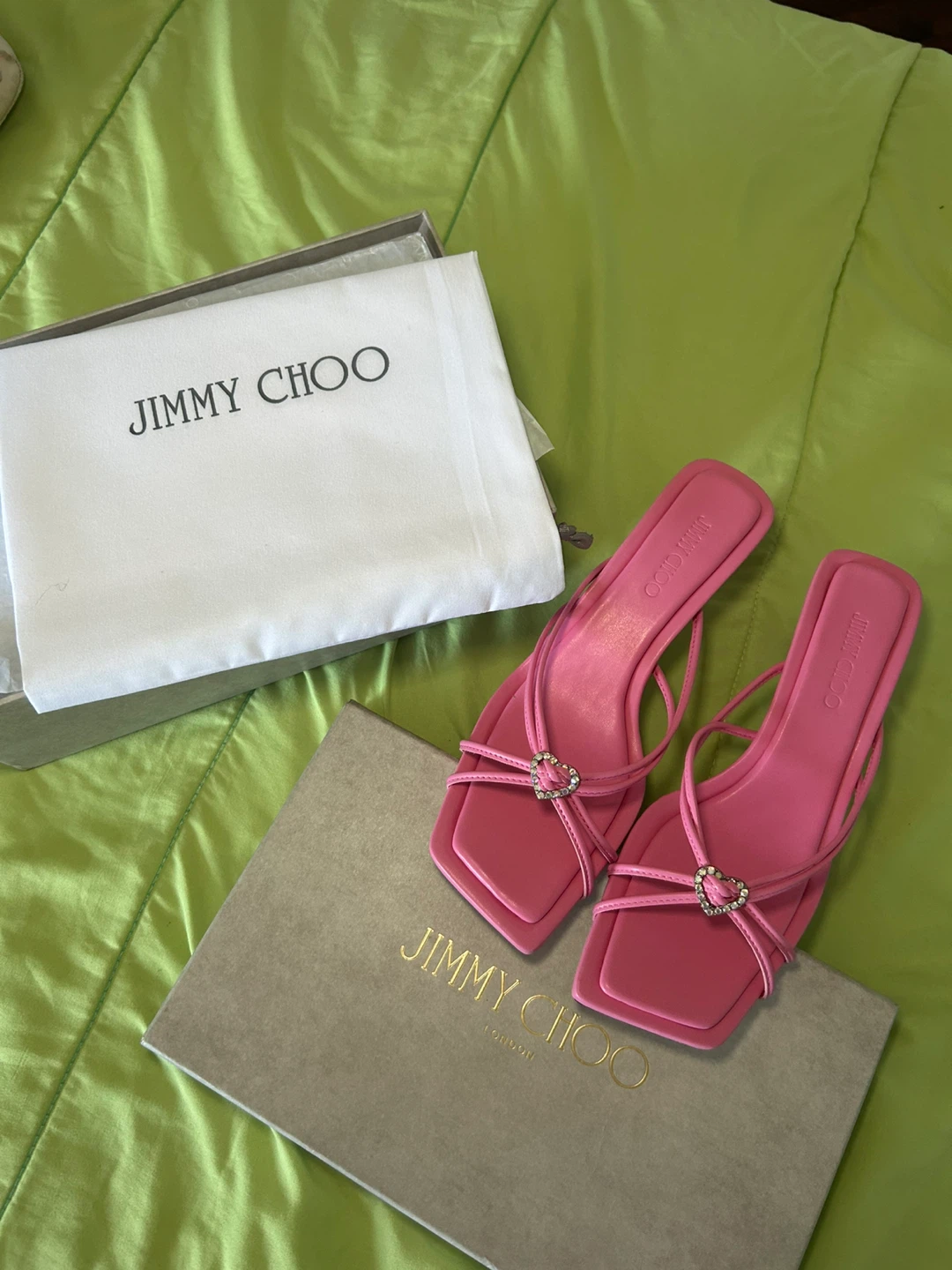 Jimmy Choo Pink Heart Embellished Strappy Heeled Sandals