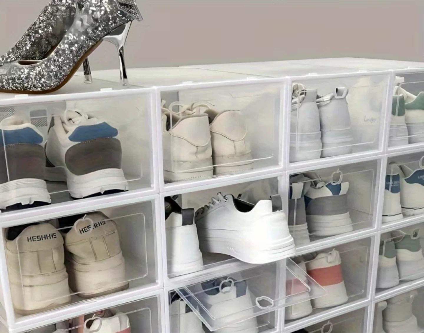 Set of 6 Clear Stackable Shoe Storage Boxes - photo 2