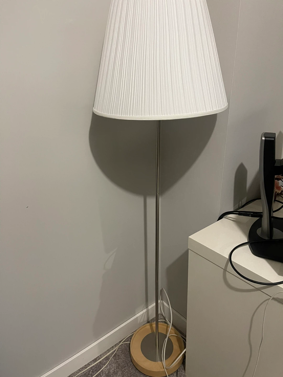 White Pleated Floor Lamp with Wood Base