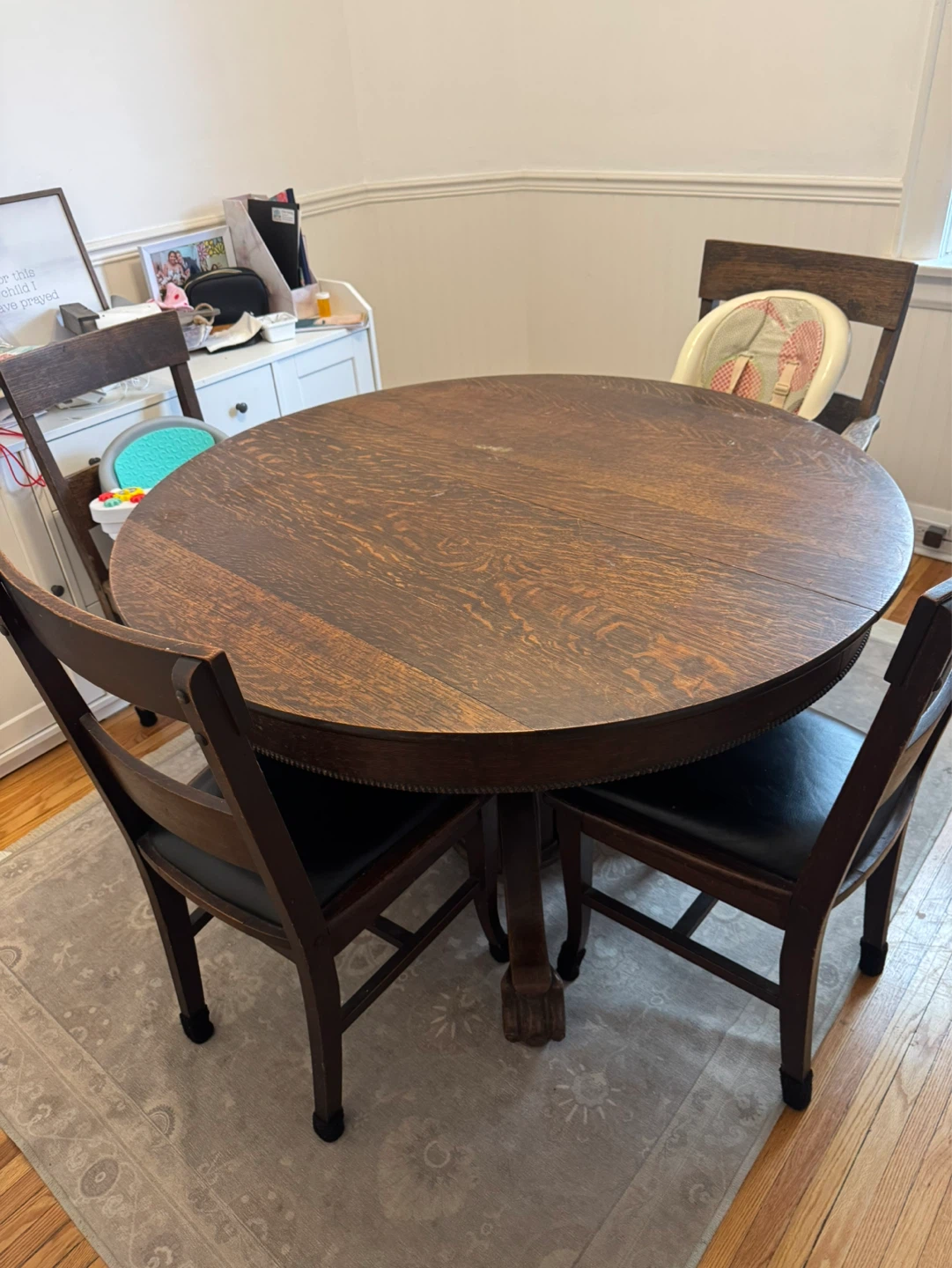 Antique Clawfoot Dining Set with Leaves and 6 Chairs