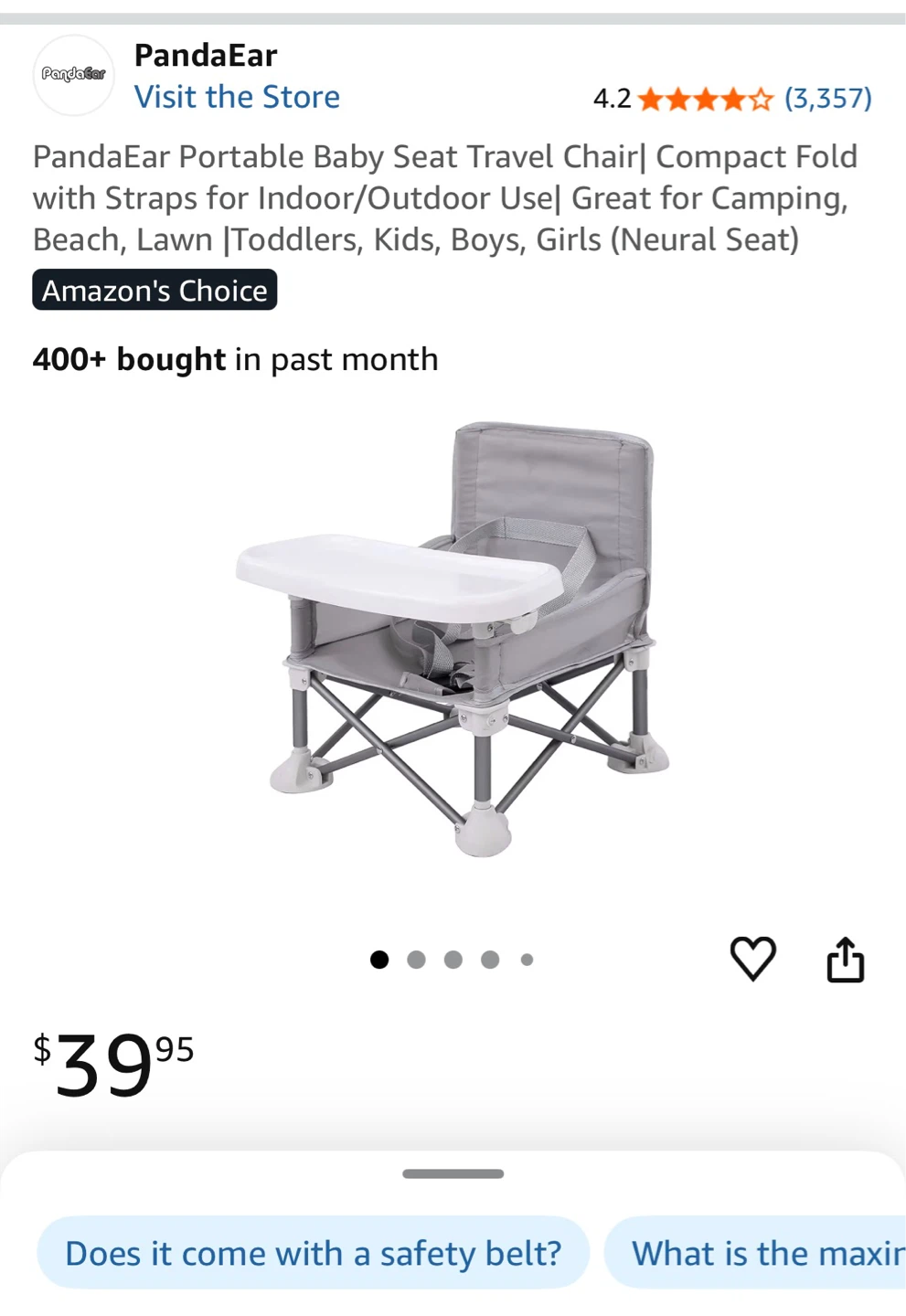 PandaEar Portable Baby Seat Travel Chair