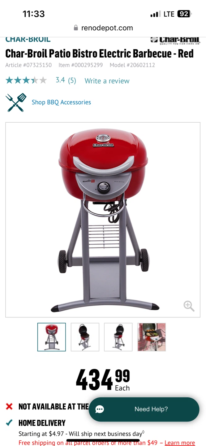 Char-Broil Patio Bistro Electric Barbecue - Red