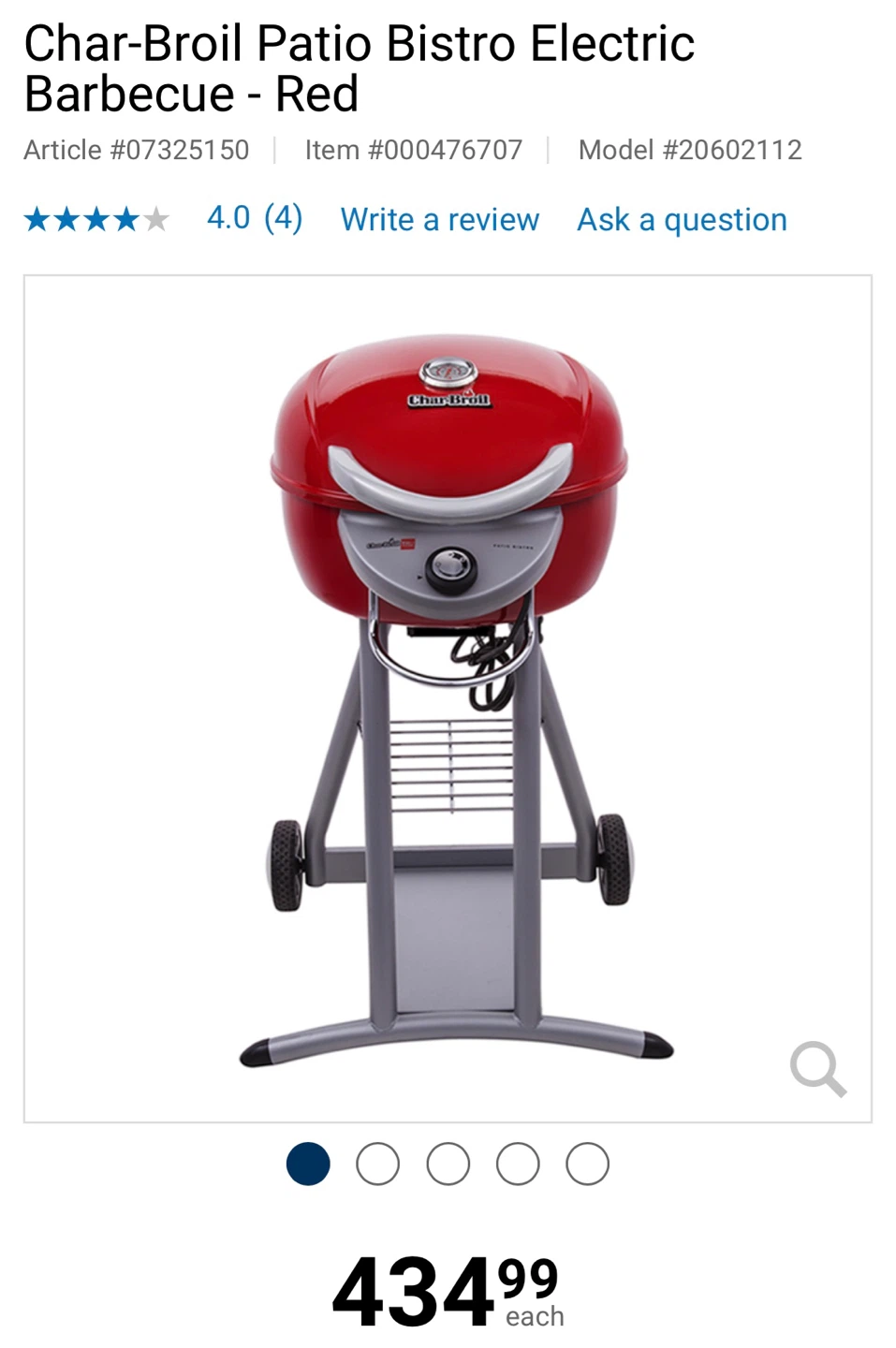 Char-Broil Patio Bistro Electric Barbecue - Red - photo 4