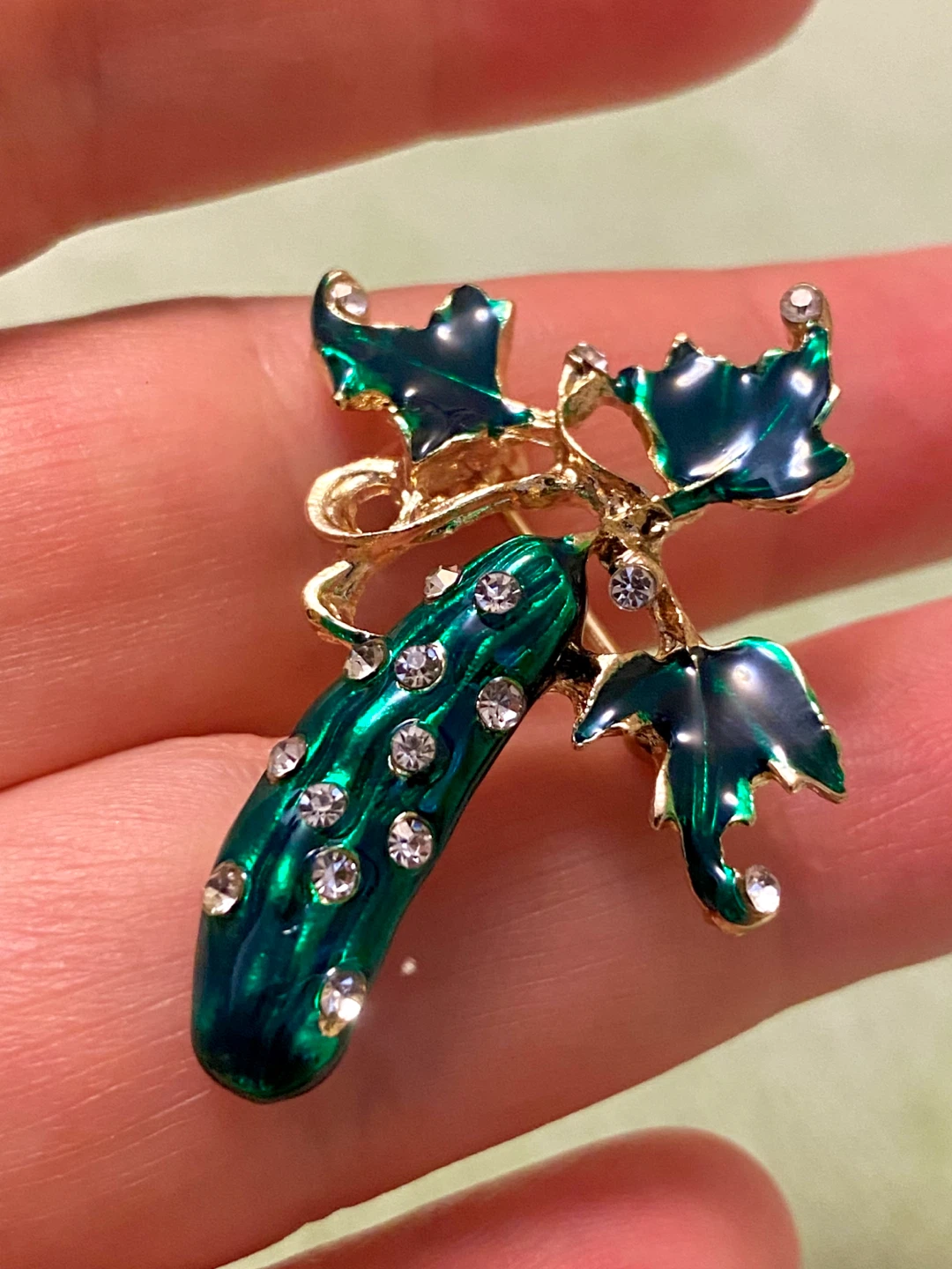 Enamel Cucumber Brooch with Rhinestones - photo 2