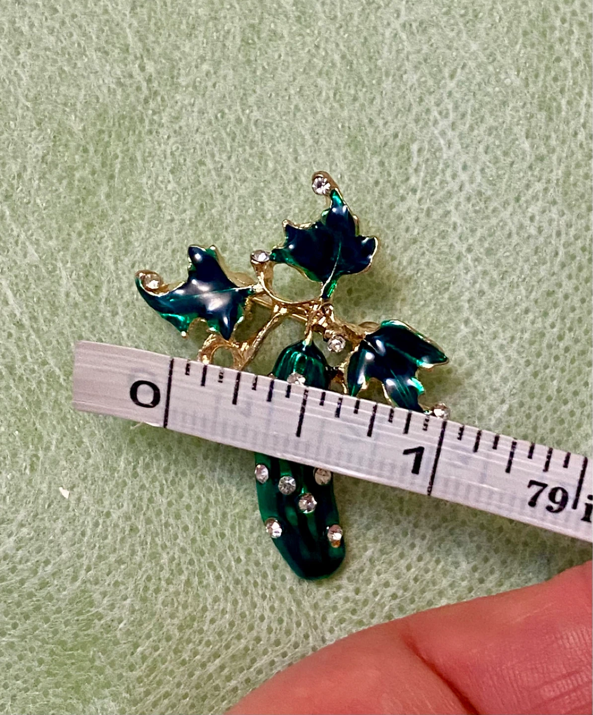 Enamel Cucumber Brooch with Rhinestones - photo 5