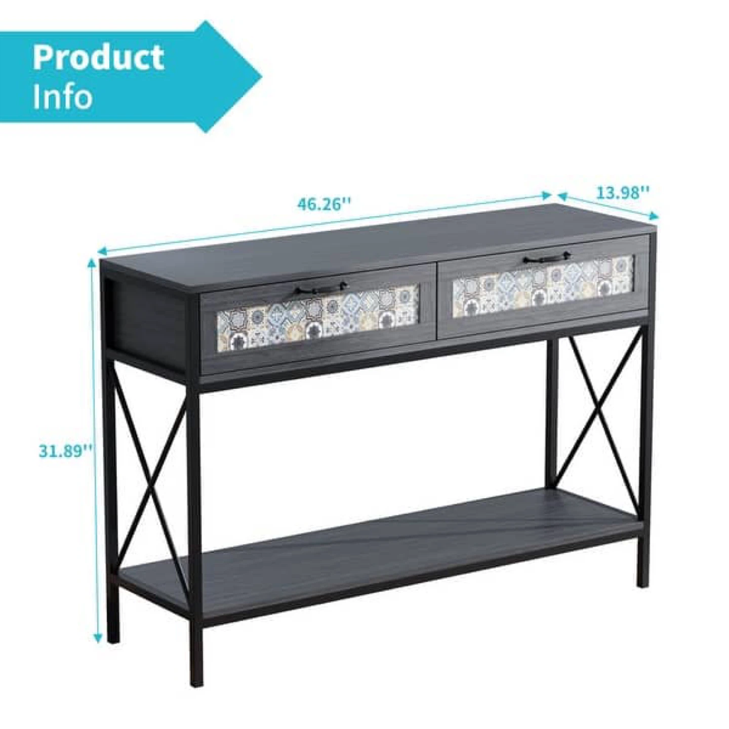 Mixoy 46" Grey Console Table W/Floral-Pattered Drawers - photo 5