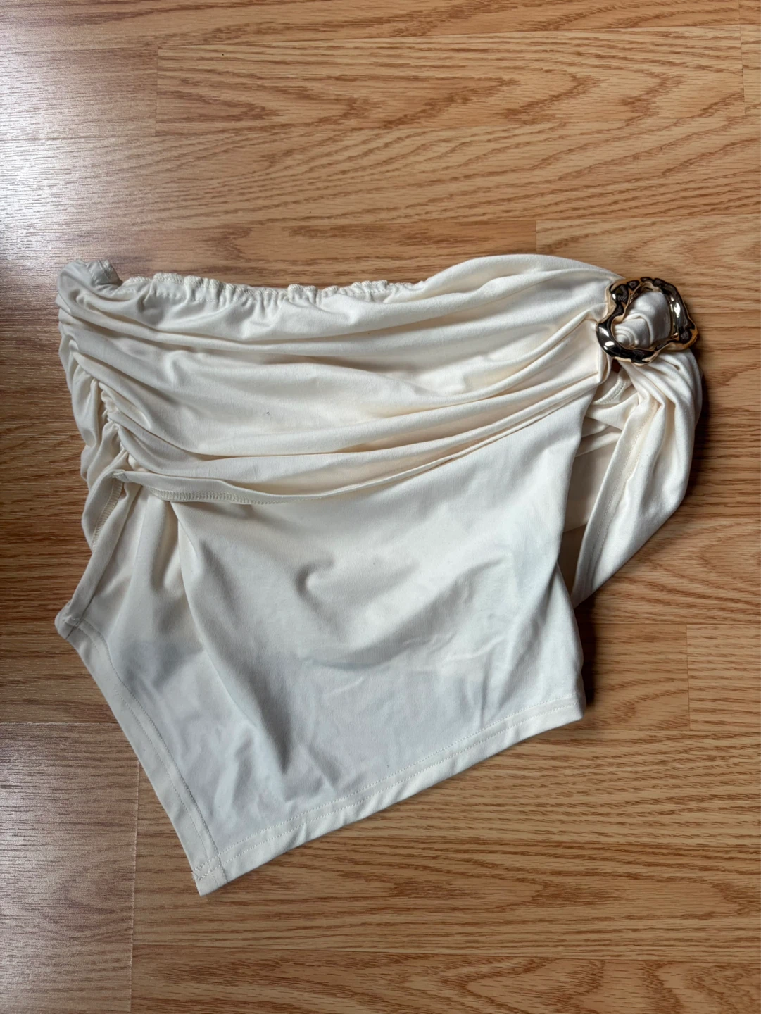 Cream Ruched Top with Gold Buckle - Size S