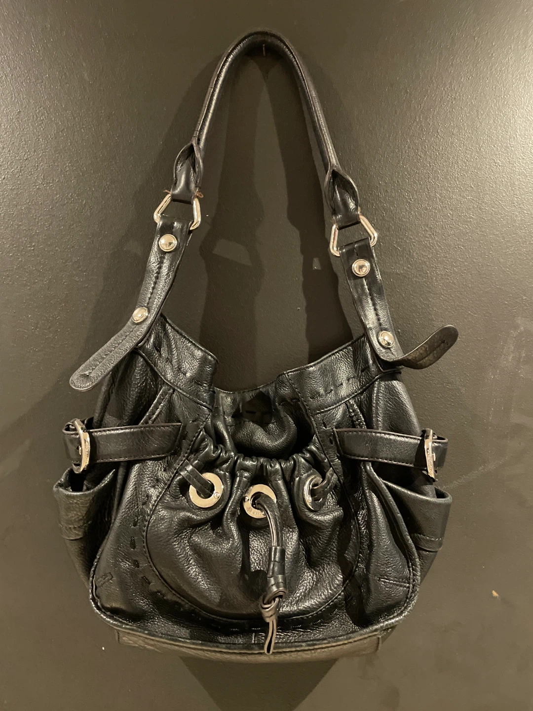 Black Leather Hobo Handbag