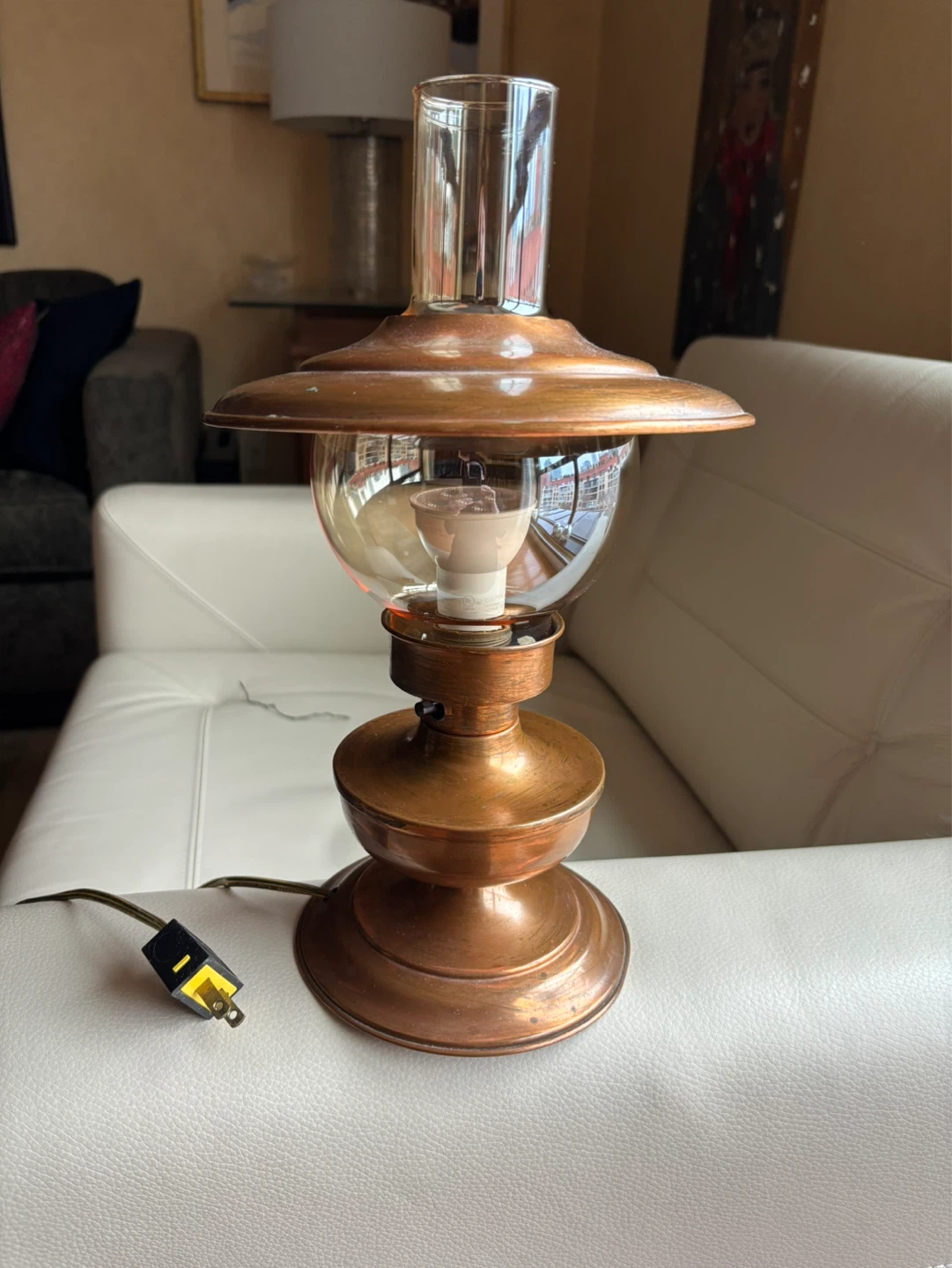Vintage Copper and Glass Table Lamp