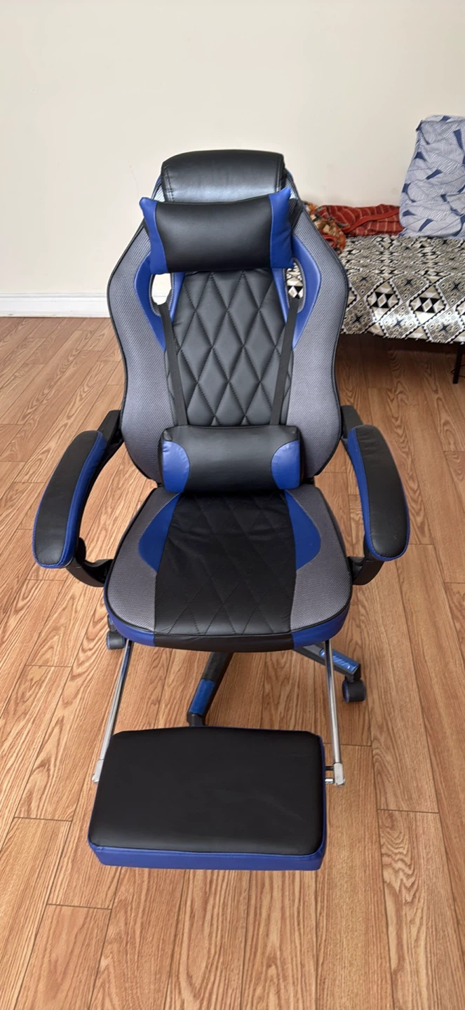 Blue and Black Gaming Chair with Footrest