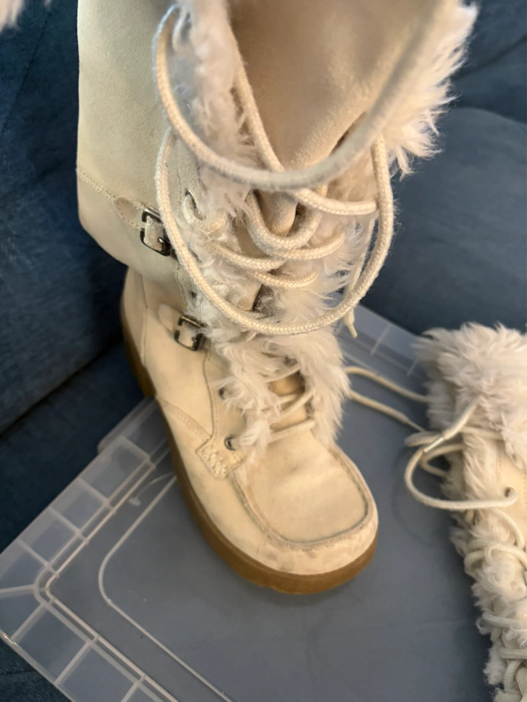 Aldo White Faux Fur Lined Boots Size 37 - photo 2