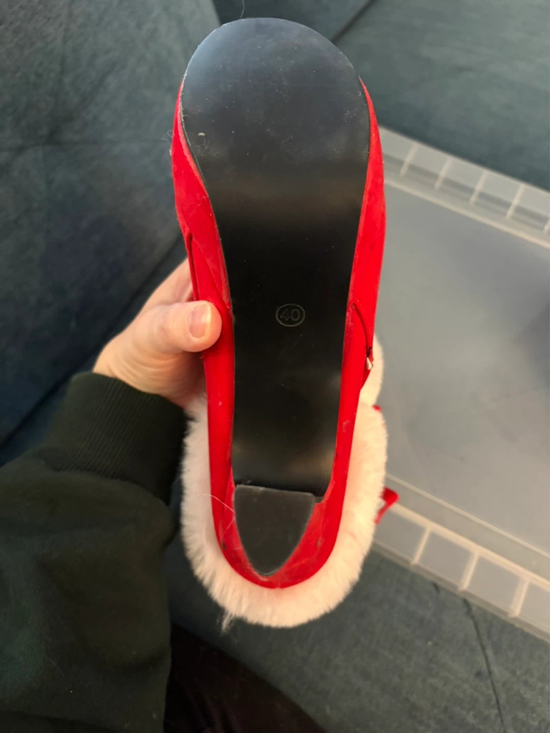 Red Santa Boots with White Faux Fur Trim and Bows - photo 2