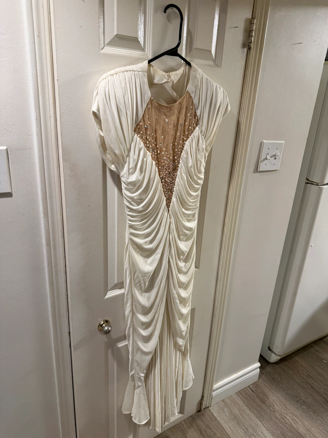 Vintage Cream Ruched Sequin Evening Dress - photo 2