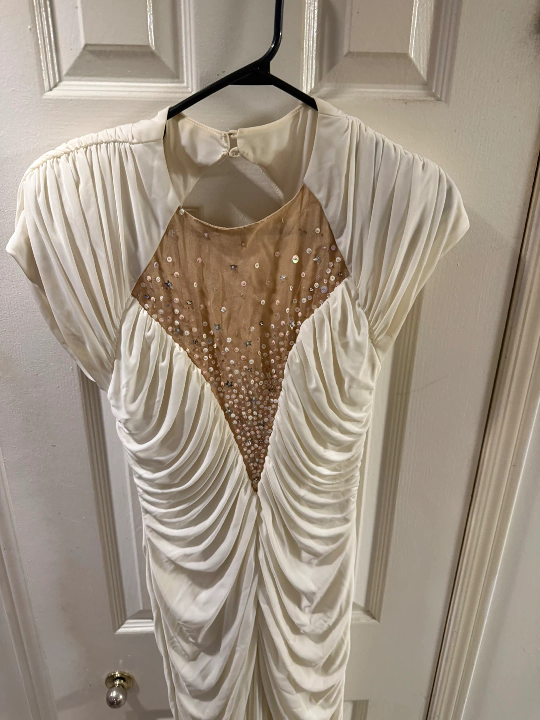 Vintage Cream Ruched Sequin Evening Dress - photo 5