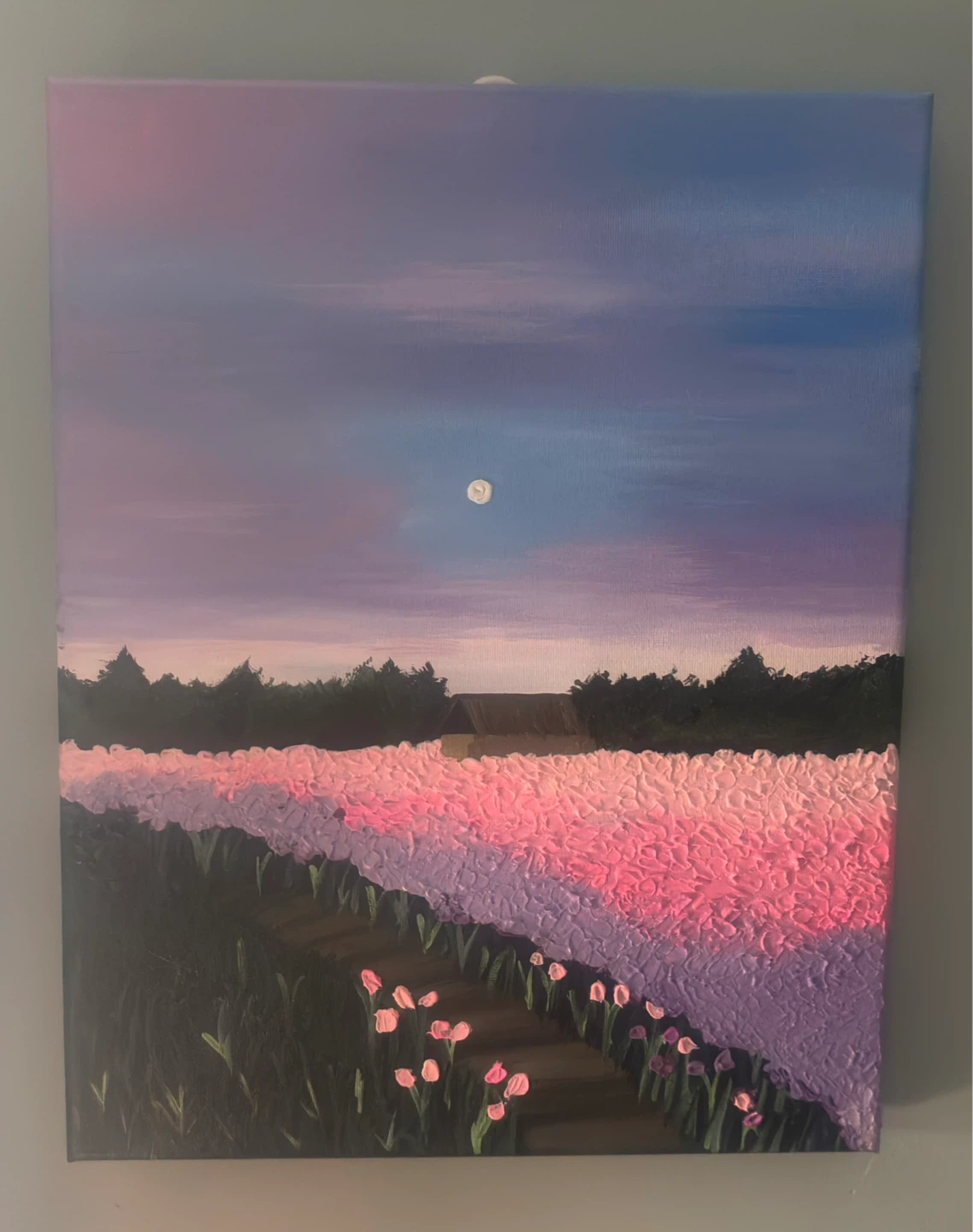 Textured Painting of Tulip Field at Sunset