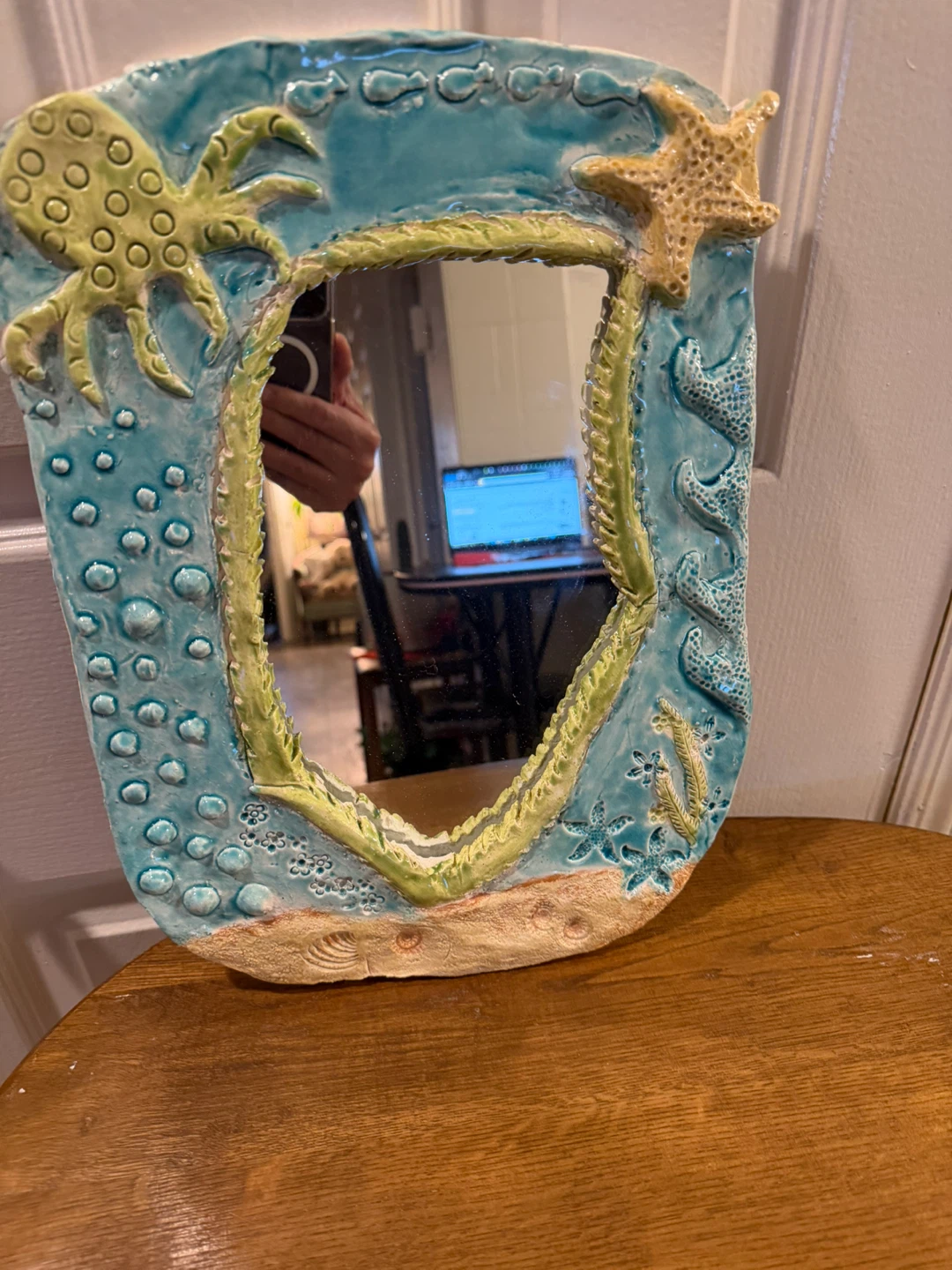 Handmade Ceramic Octopus and Starfish Beach Mirror