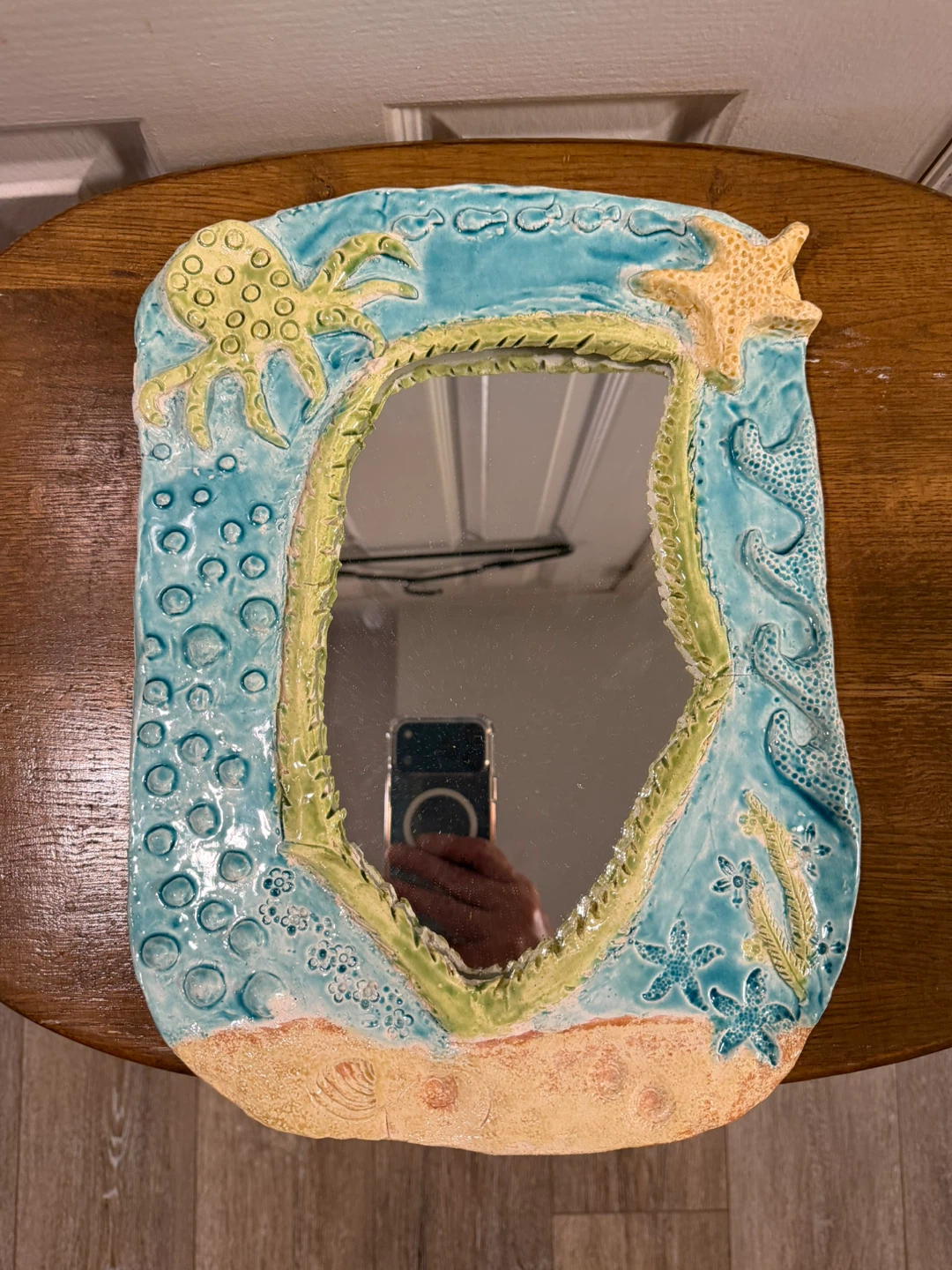 Handmade Ceramic Octopus and Starfish Beach Mirror - photo 3