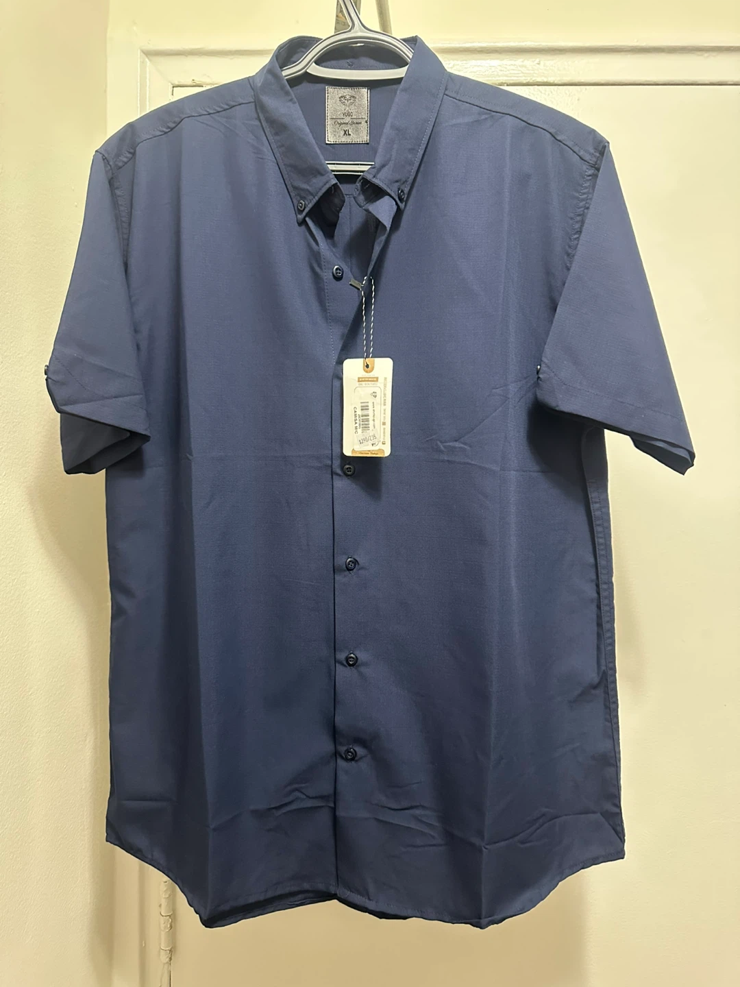 Classic Short Sleeve Button-Up Shirt - Navy - Size M