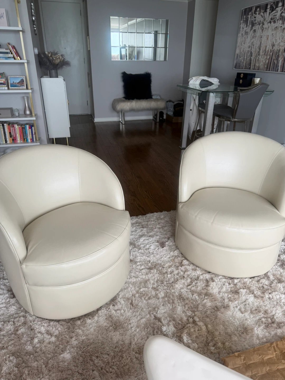 Grandin Road Cream Swivel Armchair